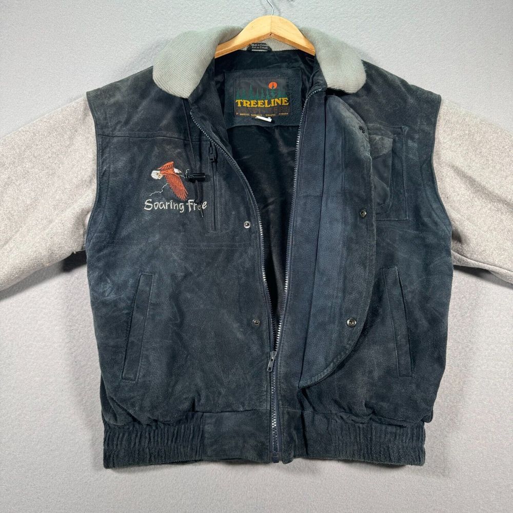 Vintage Treeline Outfitters‎ Jacket Mens Medium Black Gray Garments Wool Leather - Picture 3 of 15